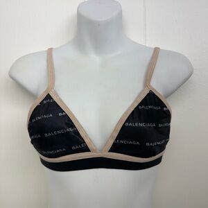 Black Logo Print Triangle Bralette / Bikini Top Adjustable Straps